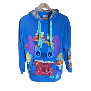 Disney Loungefly Stitch Reading Mushroom Blue Pullover Hoodie Womens Small Luxe